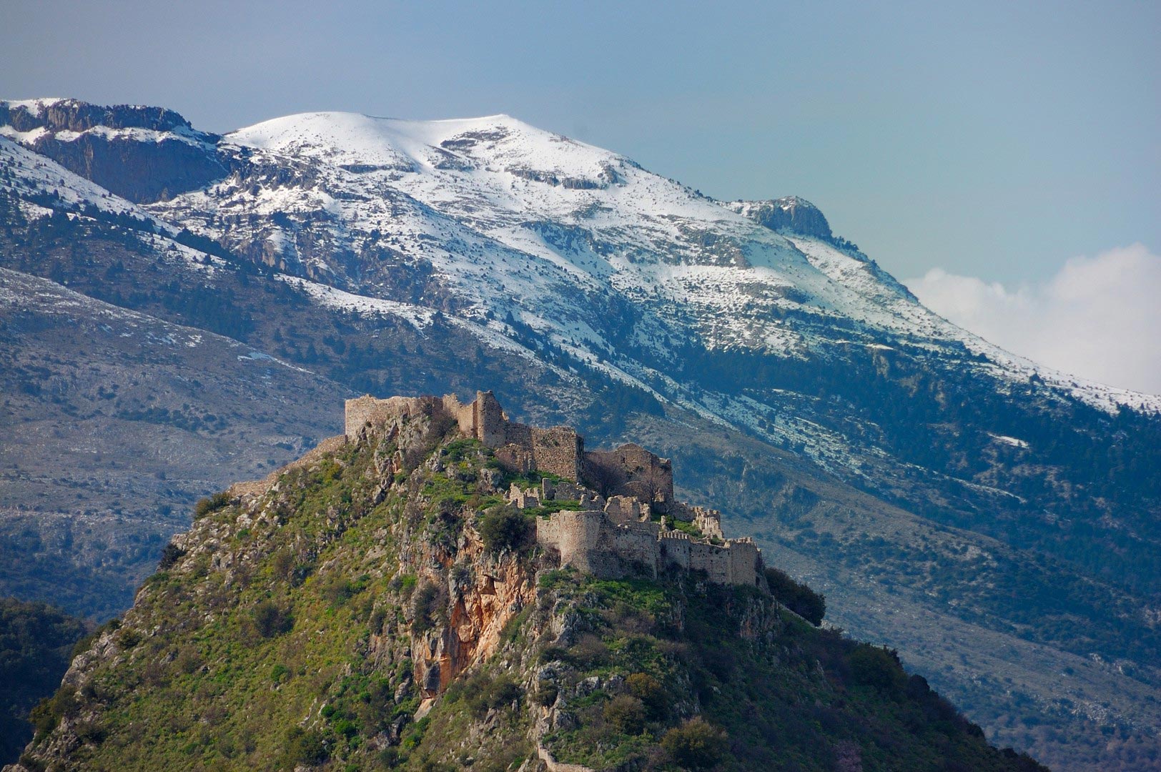 Mystras-Castle,-and-Taygetus-mountain-shutterstock_66975925